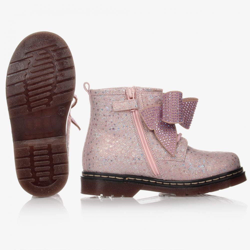 Monnalisa-Pink Bow Leather Boots | Childrensalon Outlet