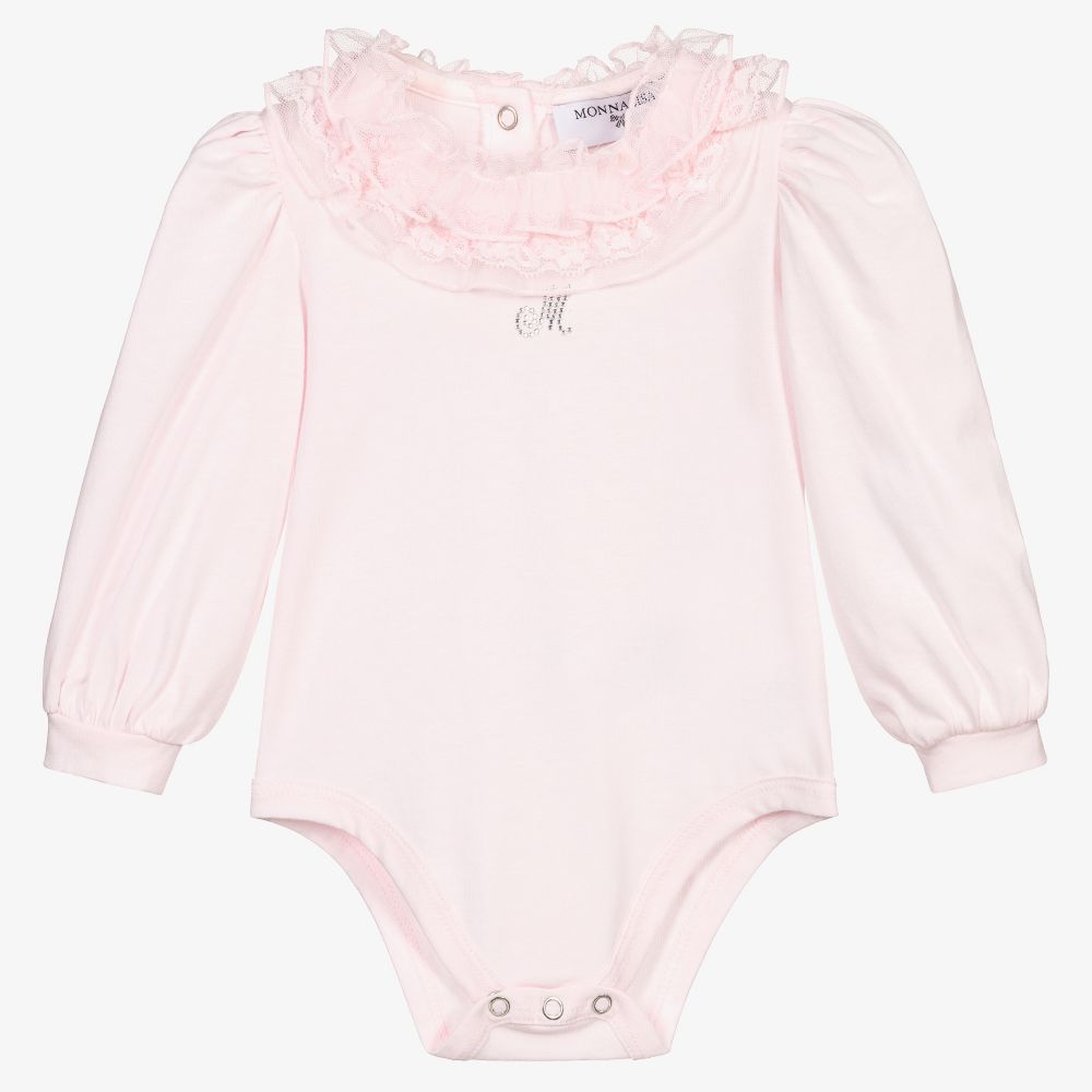 Monnalisa - Pink Cotton Baby Bodysuit | Childrensalon