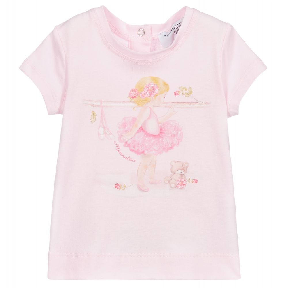 Monnalisa Bebé-Pink Cotton Ballet T-Shirt | Childrensalon Outlet