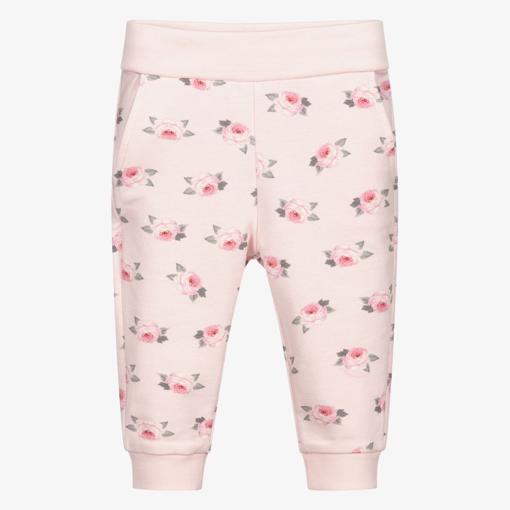 Monnalisa - Rosa Baumwoll-Jogginghose mit Blumen | Childrensalon