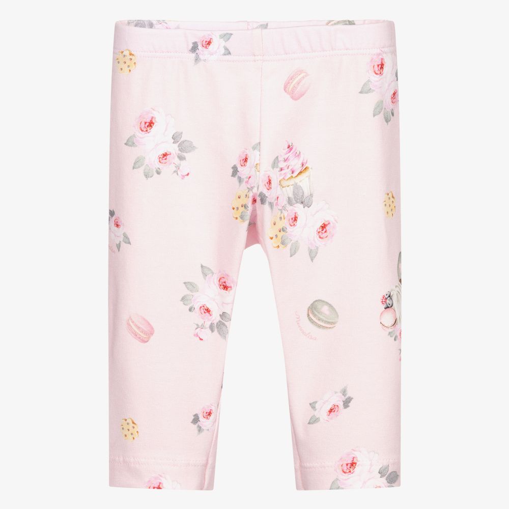 Monnalisa - Pink Cotton Floral Leggings | Childrensalon