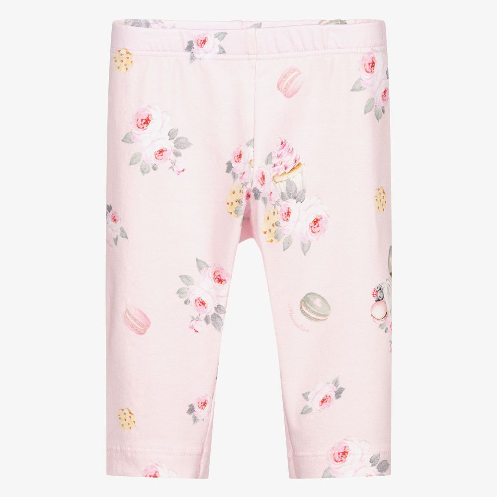 Monnalisa - Rosa Baumwoll-Leggings mit Blumen | Childrensalon