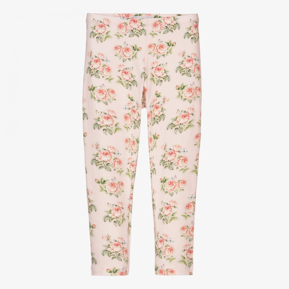 Monnalisa - Rosa Baumwoll-Leggings mit Blumen | Childrensalon