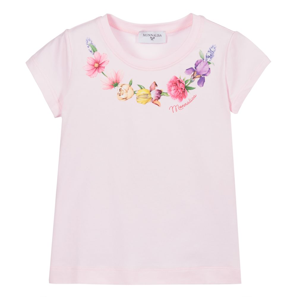 Monnalisa-Pink Cotton Floral T-Shirt | Childrensalon Outlet