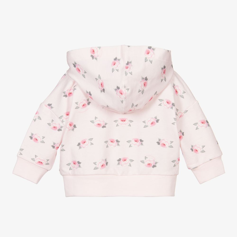 Monnalisa-Pink Cotton Hooded Zip-Up Top | Childrensalon Outlet