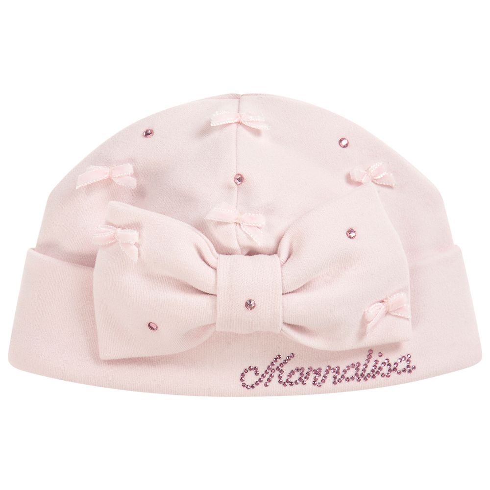 Monnalisa Bebé - Pink Cotton Jersey Baby Hat  | Childrensalon