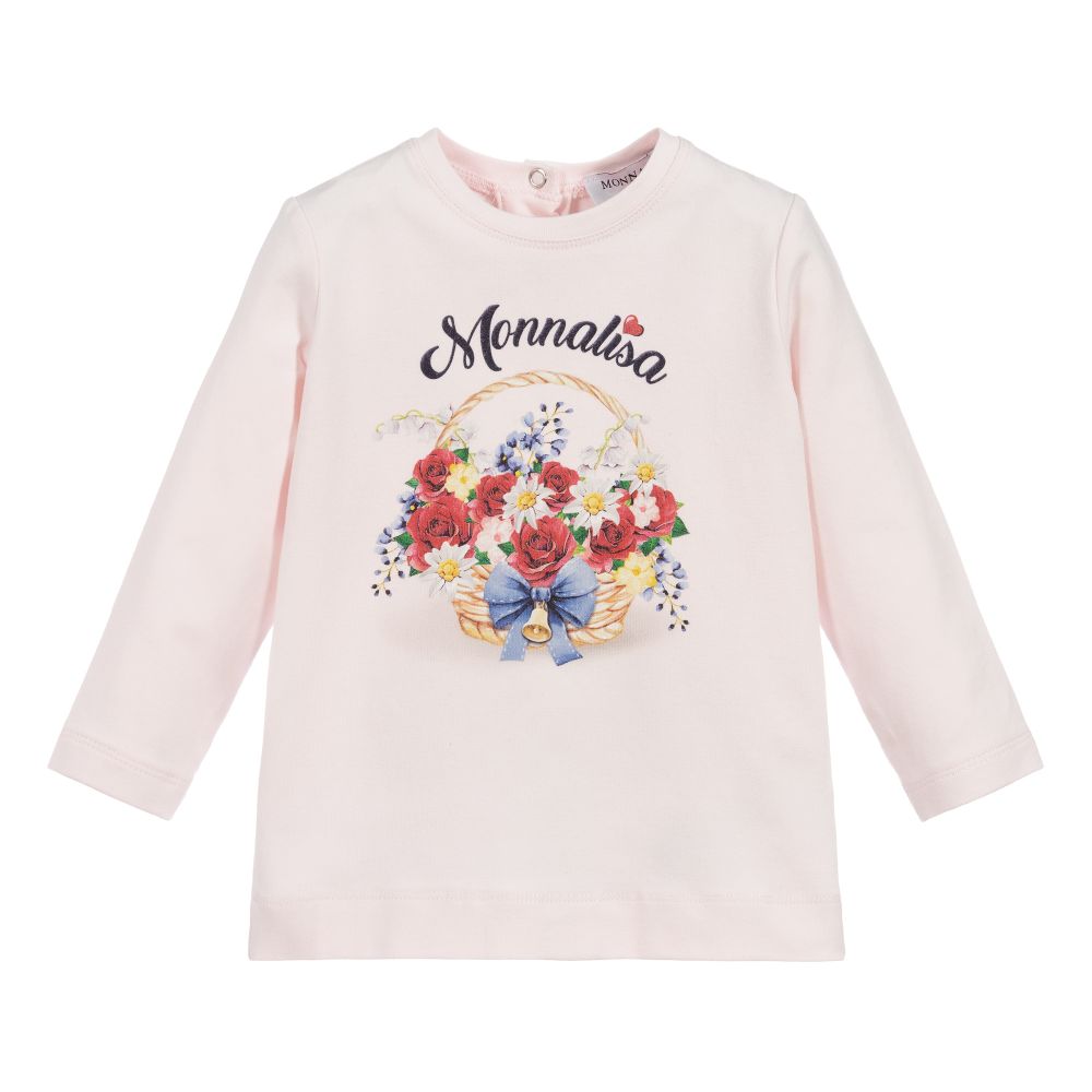 Monnalisa - Pink Cotton Jersey Floral Top | Childrensalon