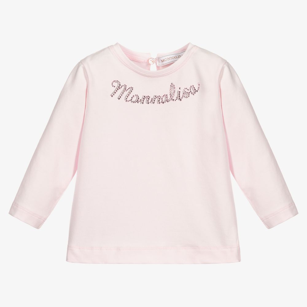 Monnalisa - Pink Cotton Logo Top | Childrensalon