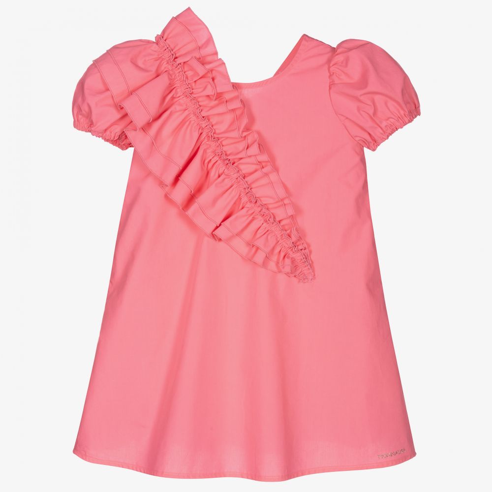 Monnalisa - Розовое хлопковое платье с оборкой | Childrensalon