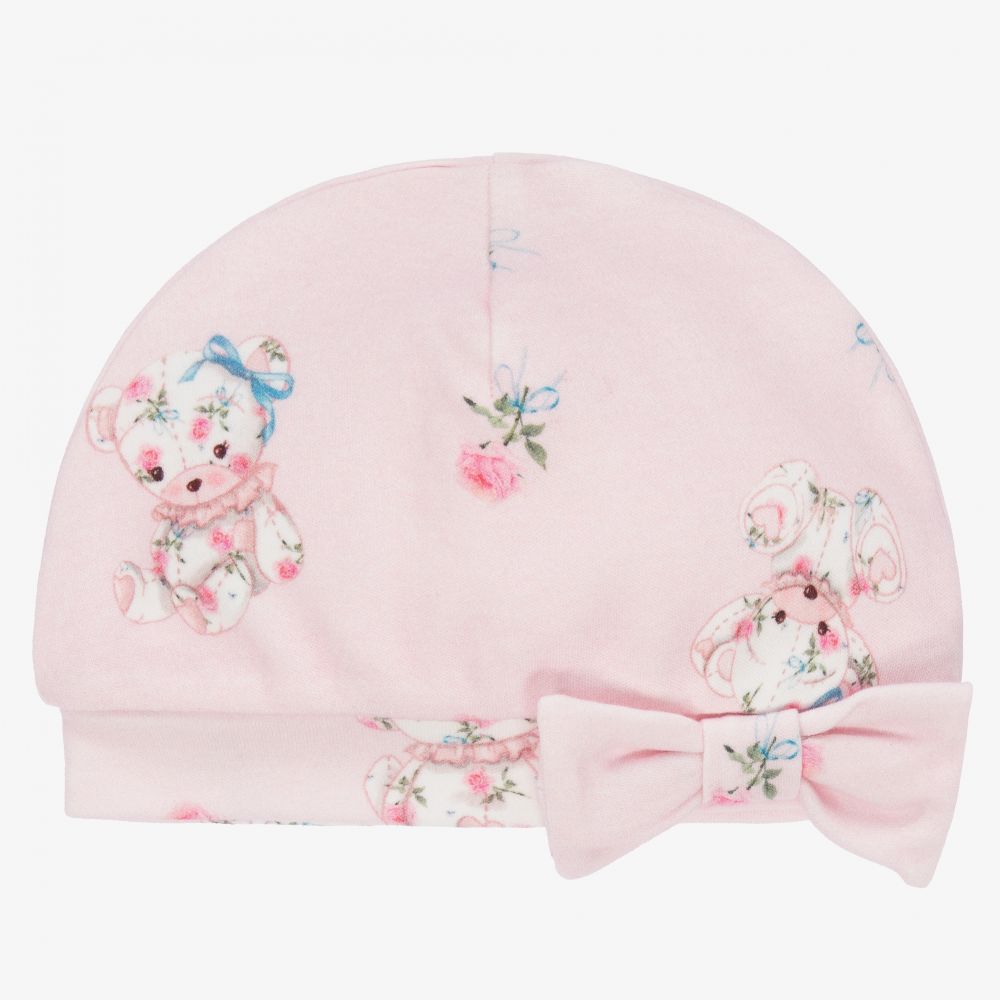 Monnalisa-Pink Cotton Teddy Baby Hat  | Childrensalon Outlet