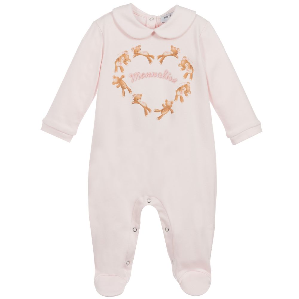 Monnalisa - Pink Cotton Teddy Babygrow | Childrensalon