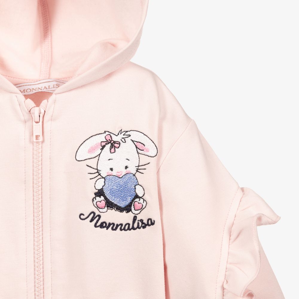 Monnalisa-Pink Cotton Zip-Up Hoodie  | Childrensalon Outlet