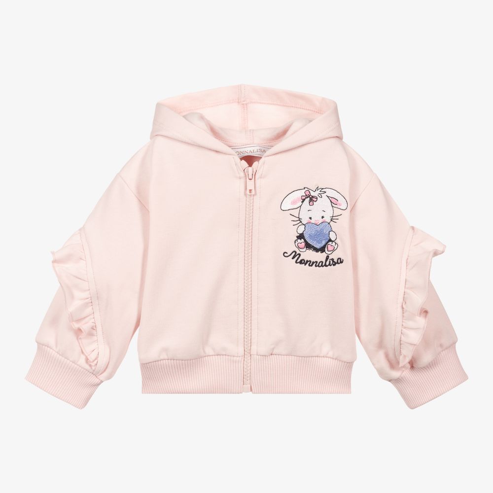 Monnalisa - Pink Cotton Zip-Up Hoodie  | Childrensalon