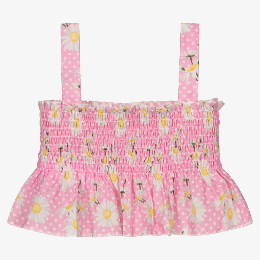 Monnalisa-Pink Daisy Print Ruched Top | Childrensalon Outlet