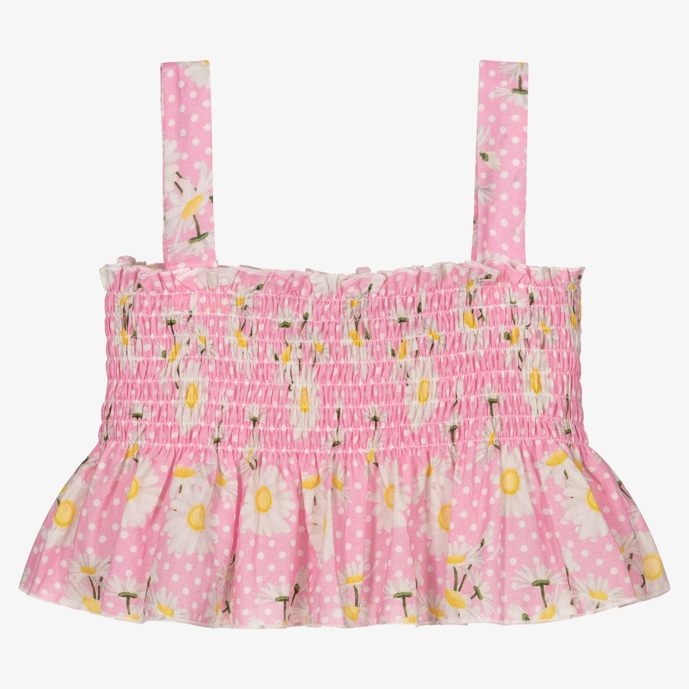 Monnalisa - Pink Daisy Print Ruched Top | Childrensalon