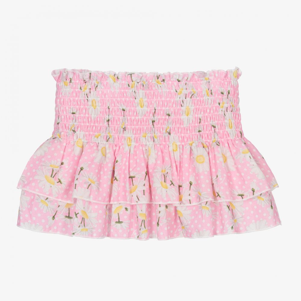 Monnalisa-Розовая юбка с рюшами и ромашками | Childrensalon Outlet