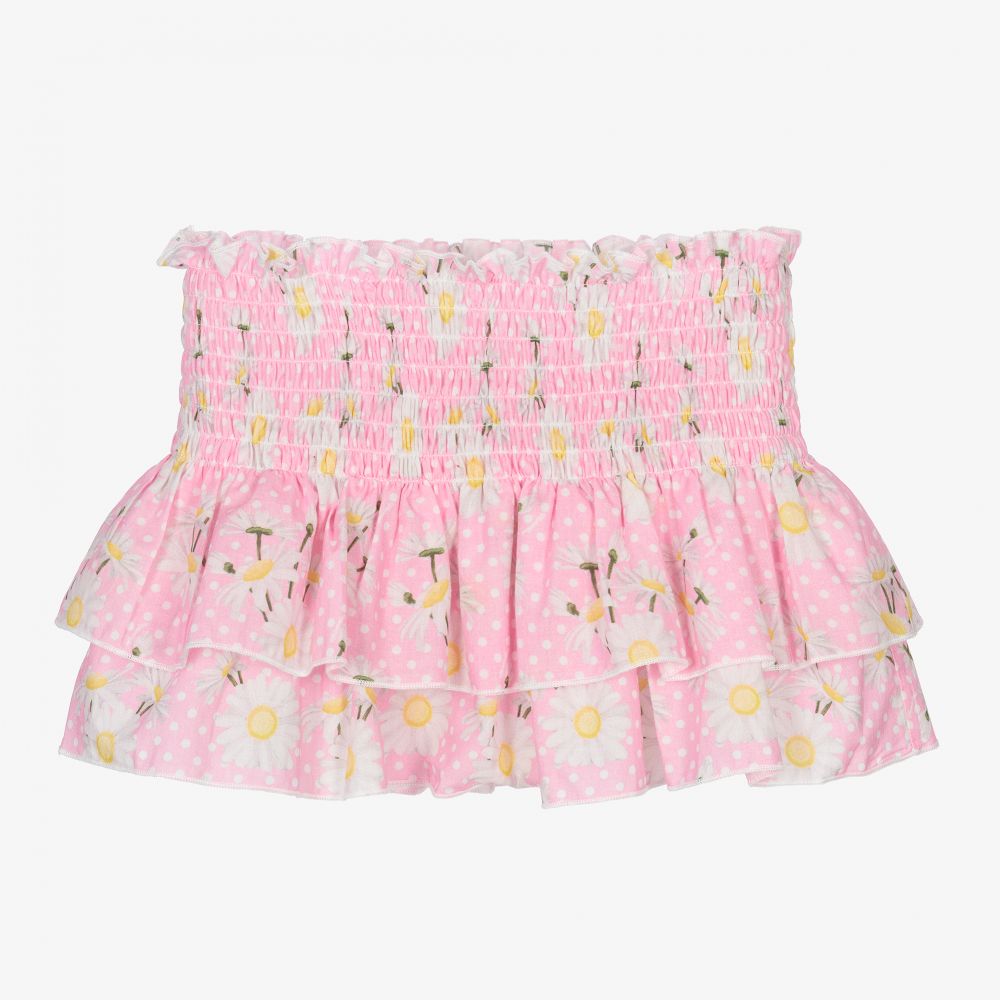 Monnalisa - Розовая юбка с рюшами и ромашками | Childrensalon