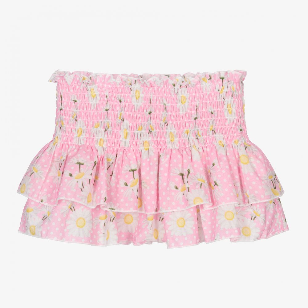 Monnalisa-Pink Daisy Print Ruffle Skirt | Childrensalon Outlet