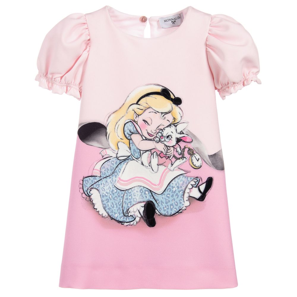 Monnalisa - Rosafarbenes Kleid mit Disney-Motiv (Alice) | Childrensalon