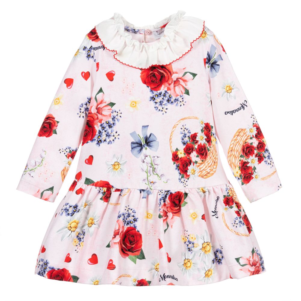 Monnalisa - Pink Floral Cotton Dress | Childrensalon