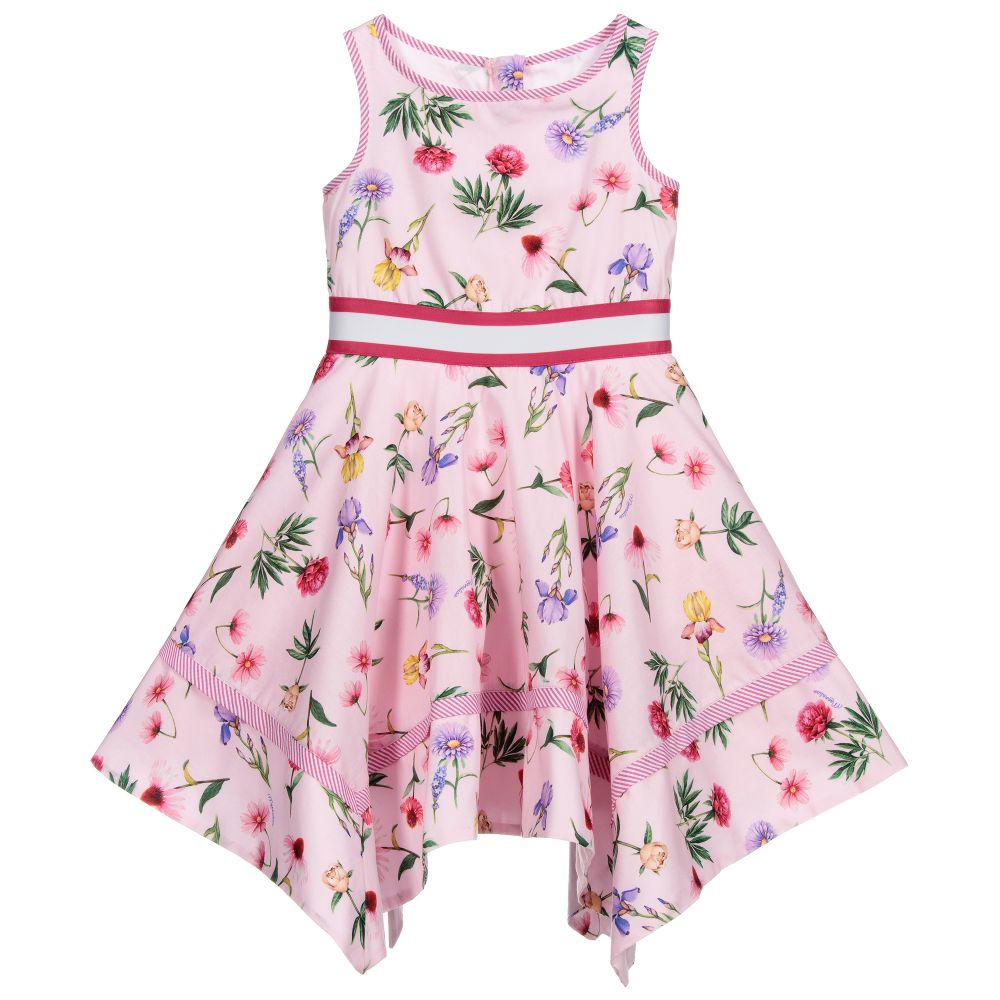 Monnalisa - Розовое хлопковое платье с цветочным рисунком | Childrensalon