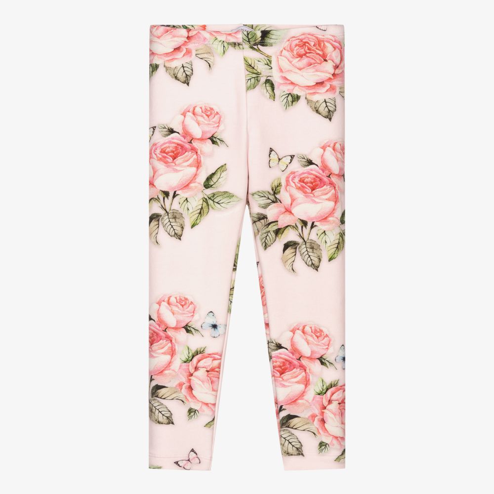 Monnalisa - Pink Floral Cotton Leggings | Childrensalon