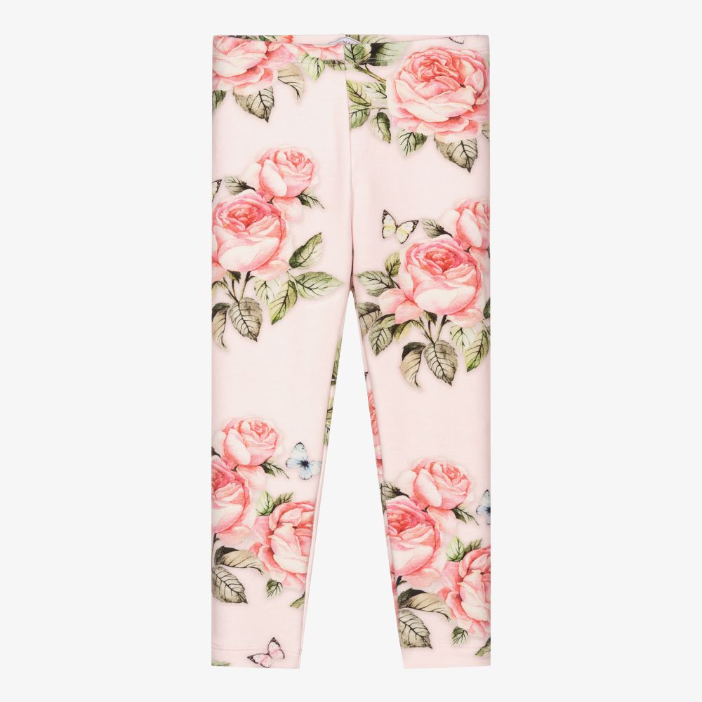 Monnalisa - Rosa Baumwoll-Leggings mit Blumen | Childrensalon