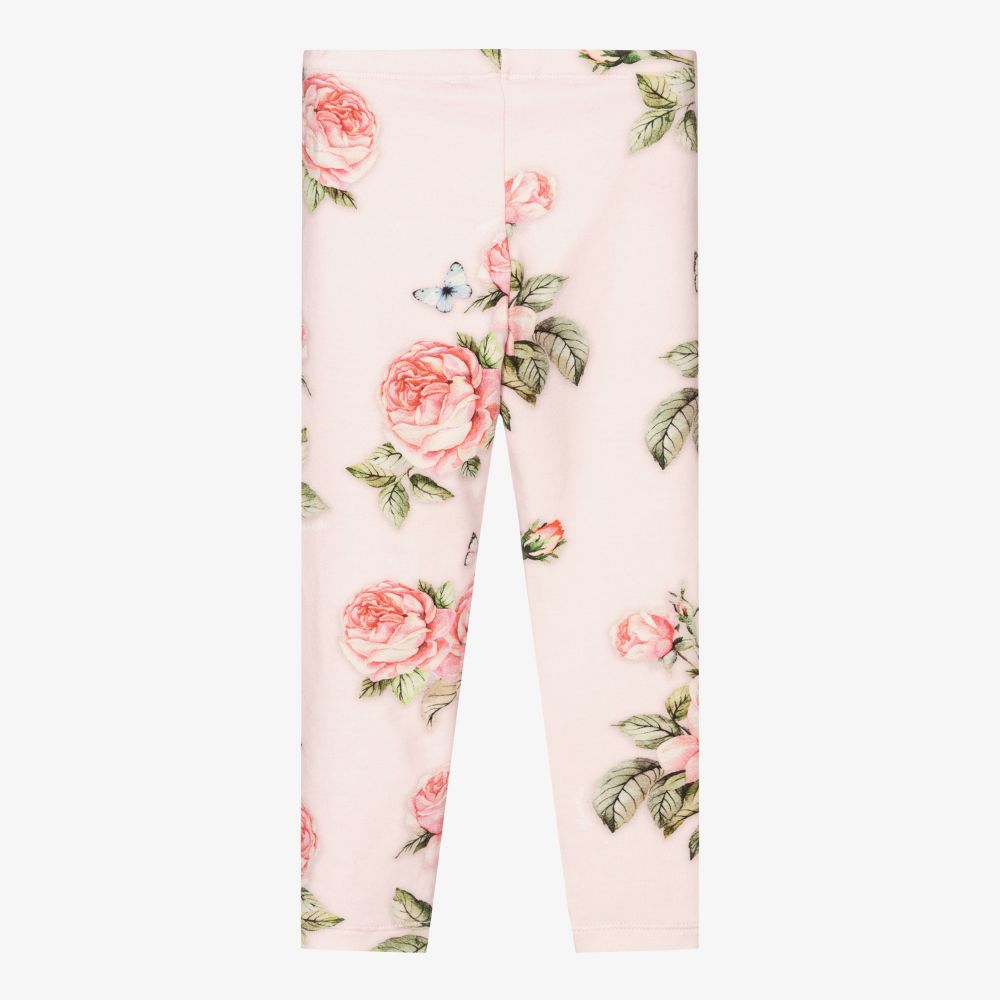 Monnalisa-Pink Floral Cotton Leggings | Childrensalon Outlet