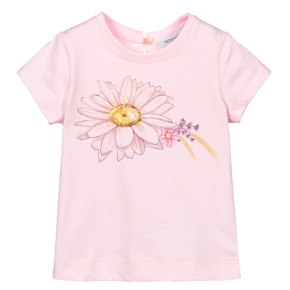 Monnalisa Bebé - Розовая хлопковая футболка с цветком | Childrensalon