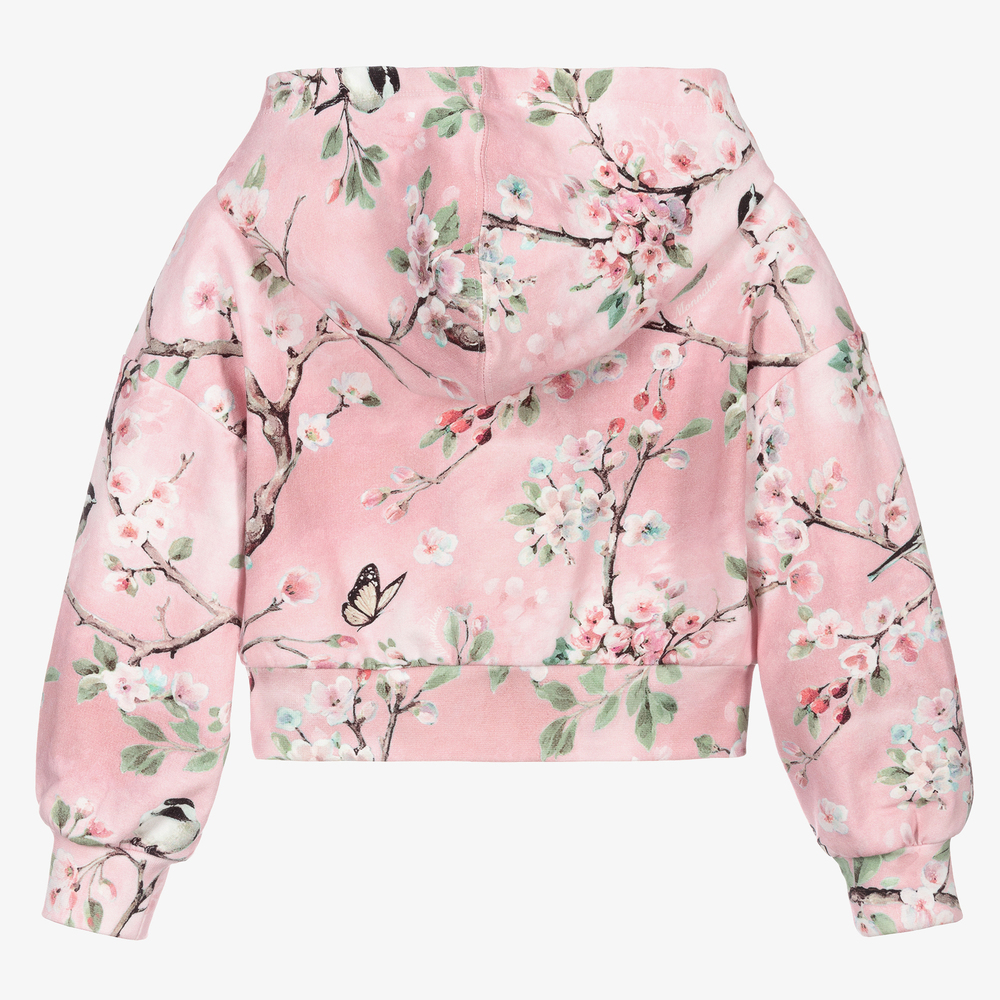 Monnalisa-Pink Floral Cropped Hoodie | Childrensalon Outlet