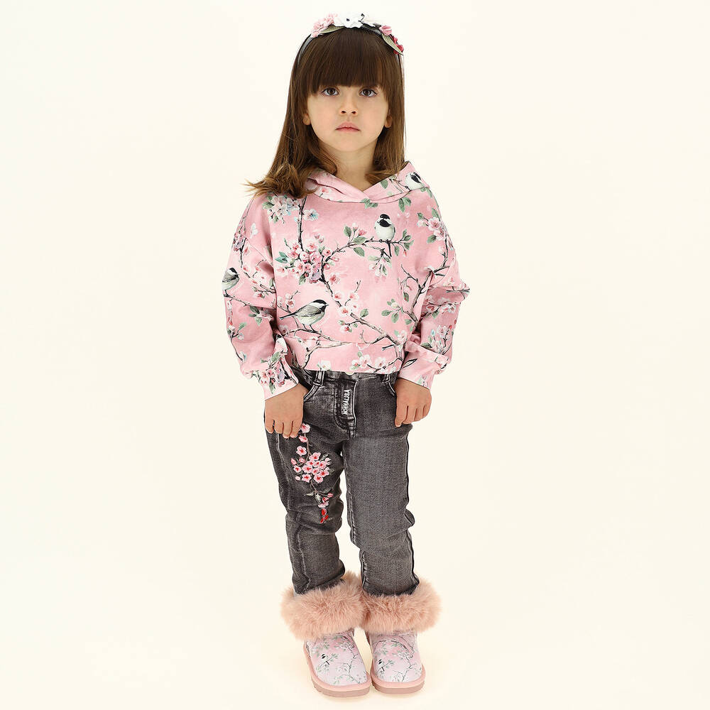 Monnalisa-Pink Floral Cropped Hoodie | Childrensalon Outlet