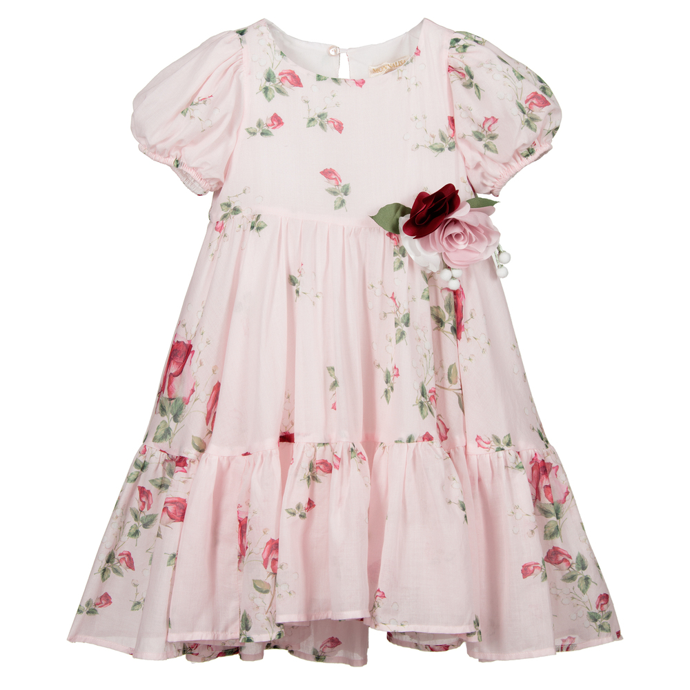 Monnalisa Шик-Розовое платье с цветами и брошью | Childrensalon Outlet