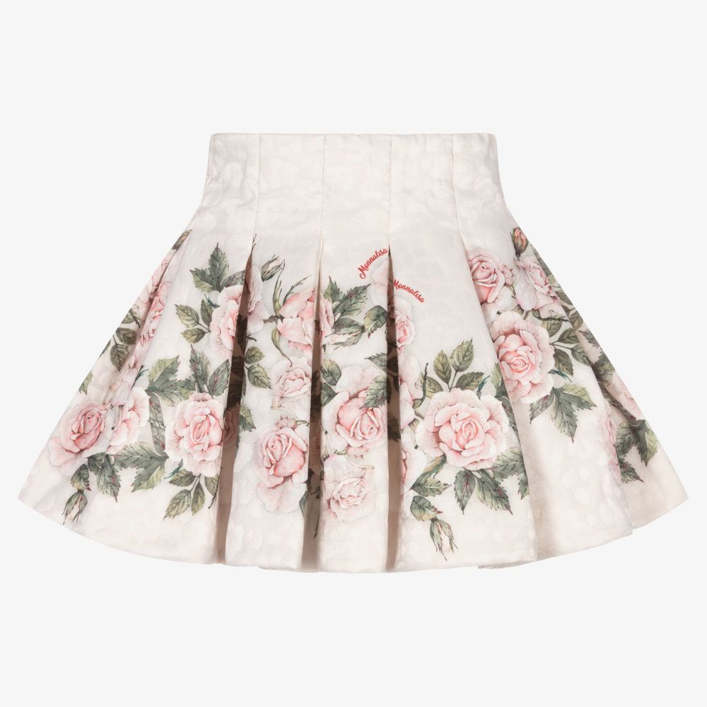 Monnalisa Chic - Rosa Jacquard-Rock mit Blumen | Childrensalon