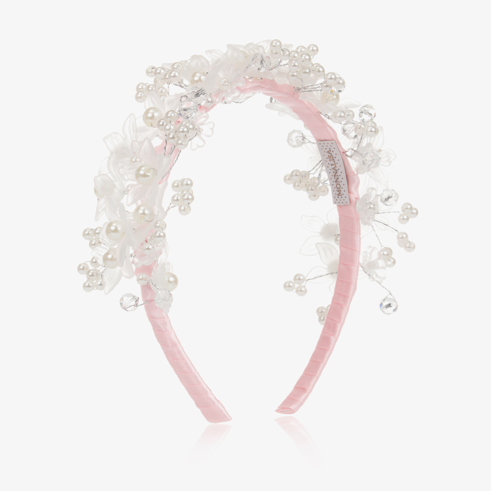 Monnalisa - Pink Floral Pearl Hairband | Childrensalon
