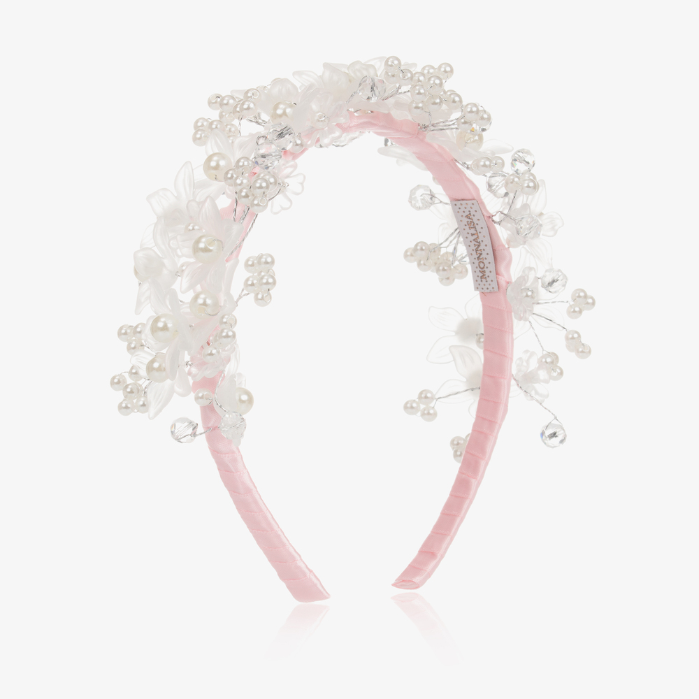 Monnalisa - Serre-tête rose fleurs/perles | Childrensalon