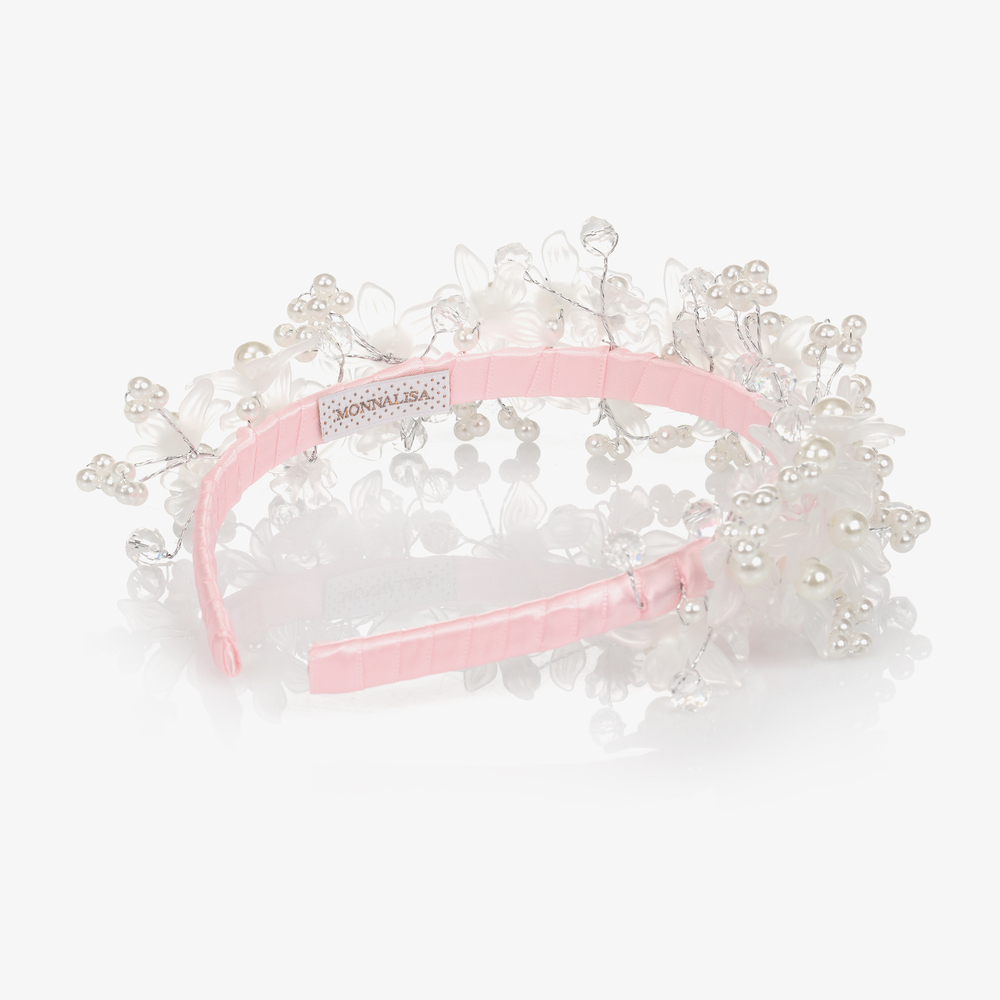 Monnalisa-Pink Floral Pearl Hairband | Childrensalon Outlet