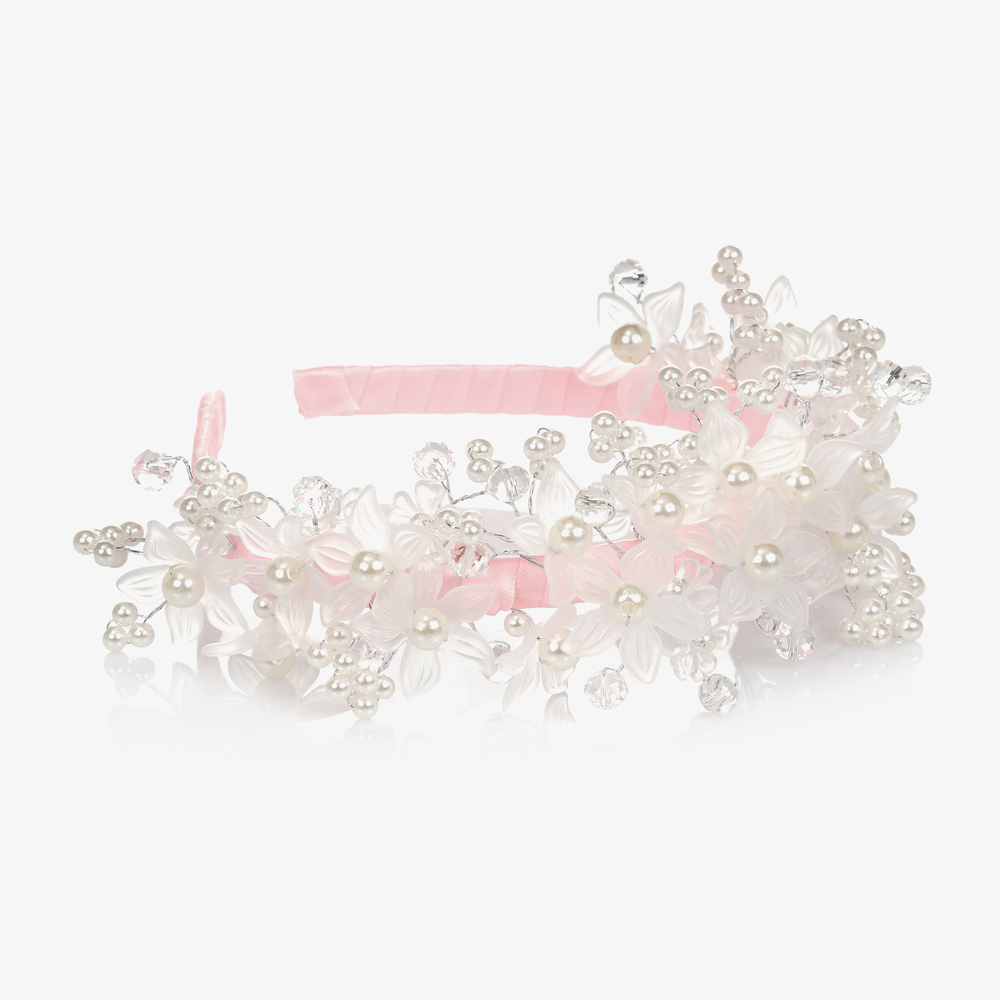 Monnalisa-Pink Floral Pearl Hairband | Childrensalon Outlet