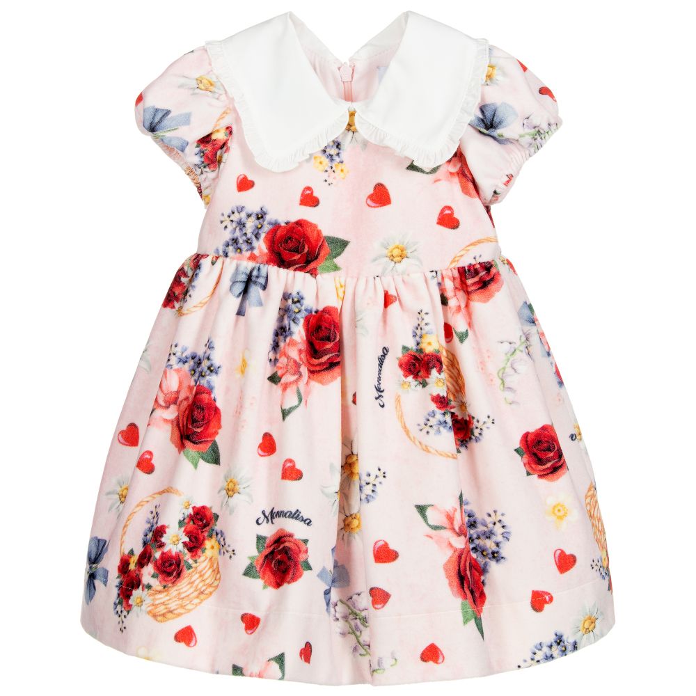 Monnalisa - Pink Floral Velvet Dress | Childrensalon