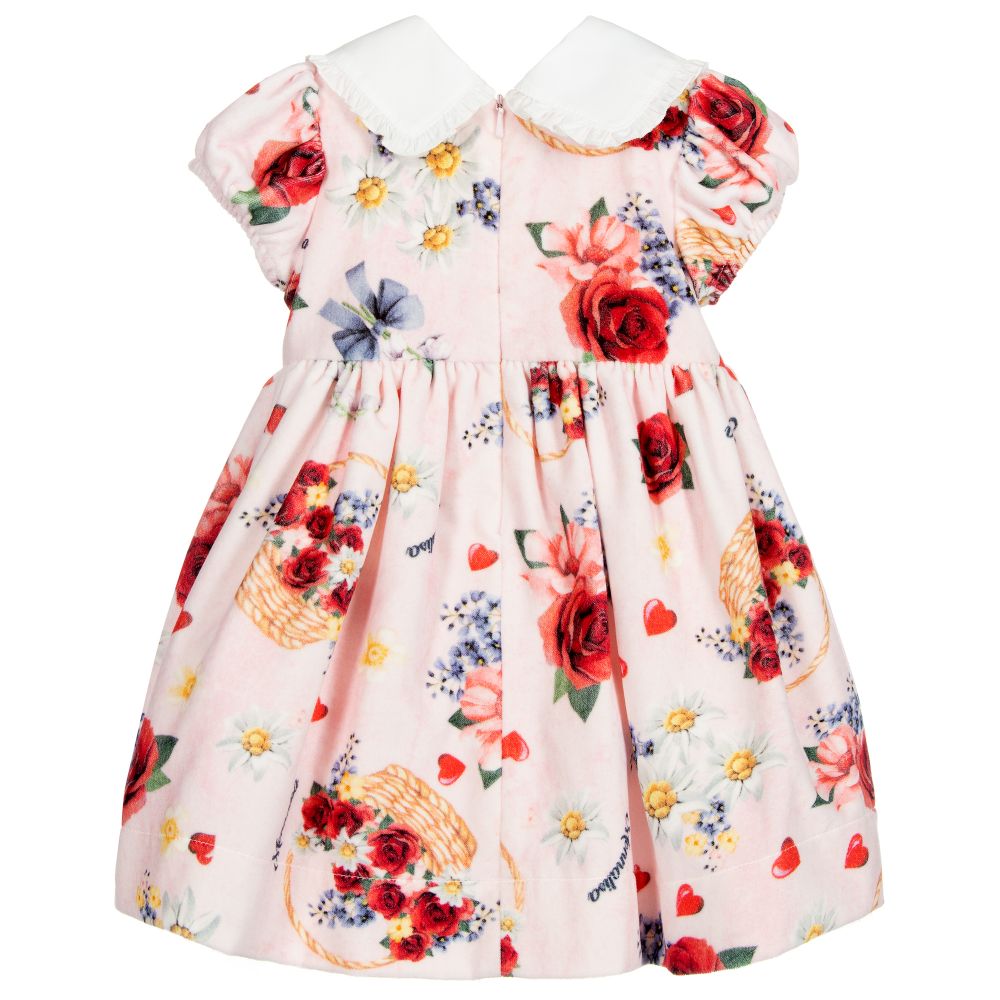 Monnalisa-Pink Floral Velvet Dress | Childrensalon Outlet