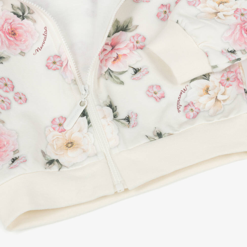 Monnalisa-Pink Floral Zip Up Hoodie | Childrensalon Outlet