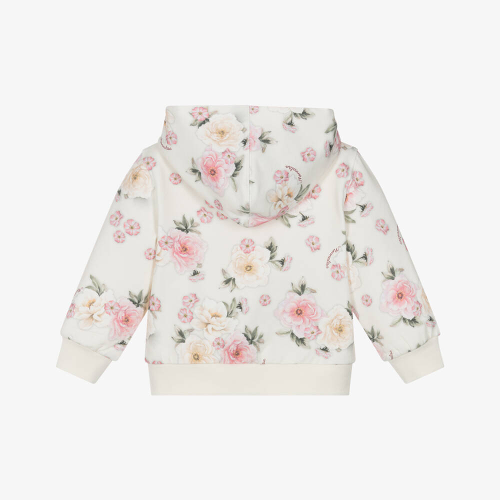 Monnalisa-Pink Floral Zip Up Hoodie | Childrensalon Outlet
