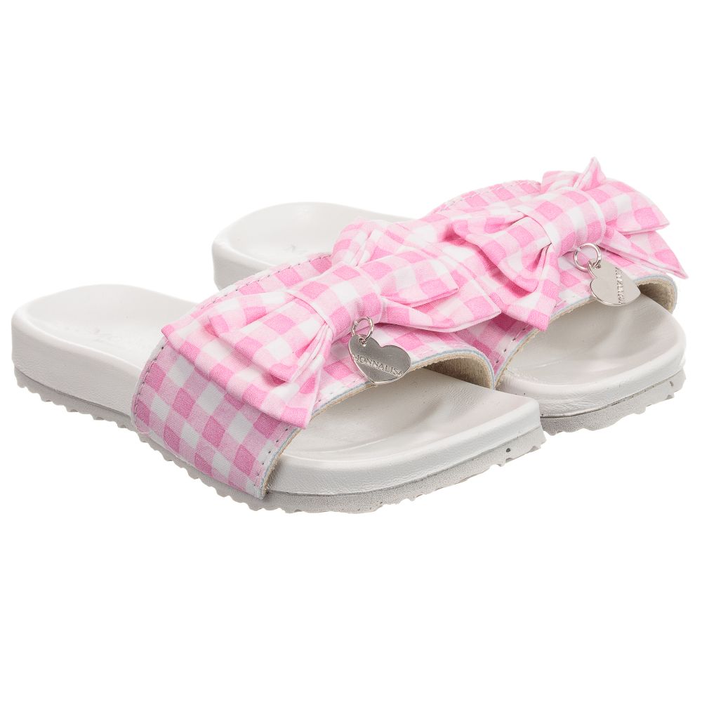 Pink checkered slides top
