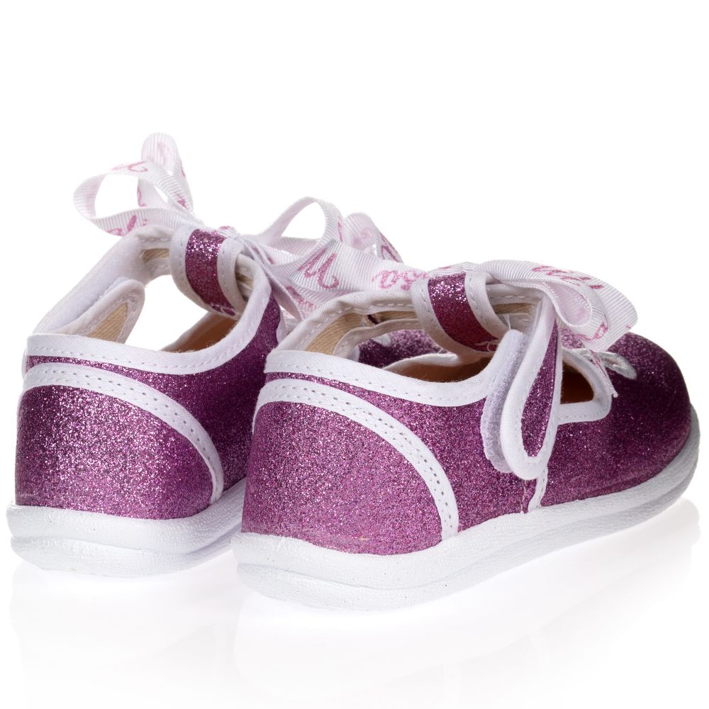 Monnalisa-Pink Glitter Bow Canvas Shoes | Childrensalon Outlet