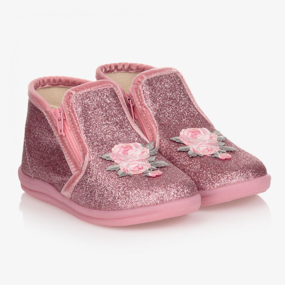 Monnalisa - Boots roses fleurs paillettes | Childrensalon