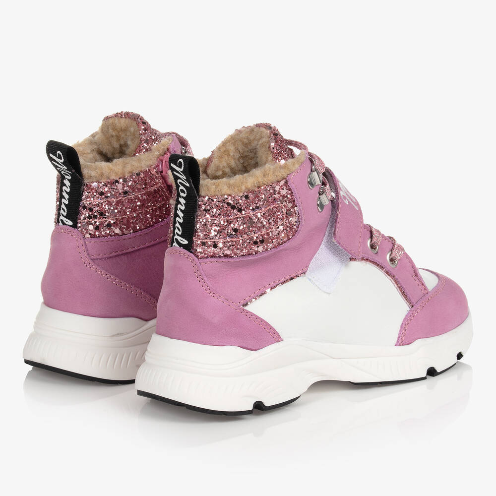Monnalisa-Pink Glitter High-Top Trainers | Childrensalon Outlet
