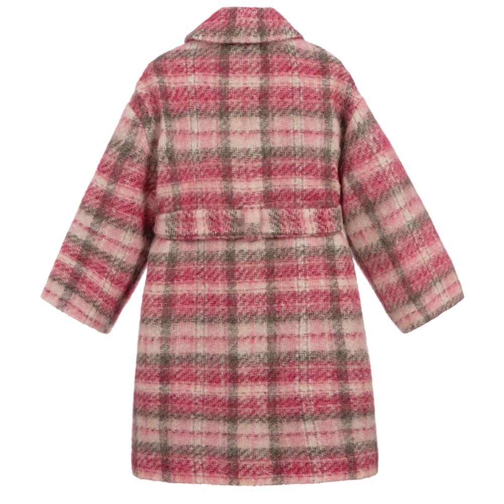 Monnalisa Chic-Pink & Grey Check Coat | Childrensalon Outlet