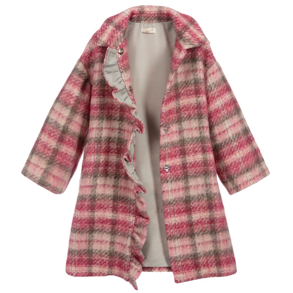 Monnalisa Chic-Pink & Grey Check Coat | Childrensalon Outlet