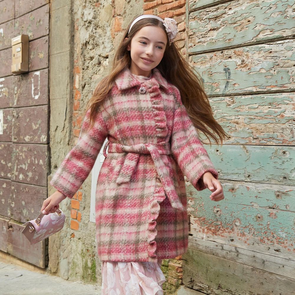 Pink and grey shop check coat