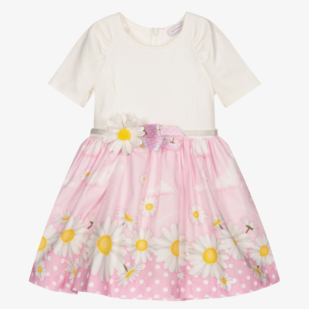 Monnalisa-Pink & Ivory Daisies Dress | Childrensalon Outlet