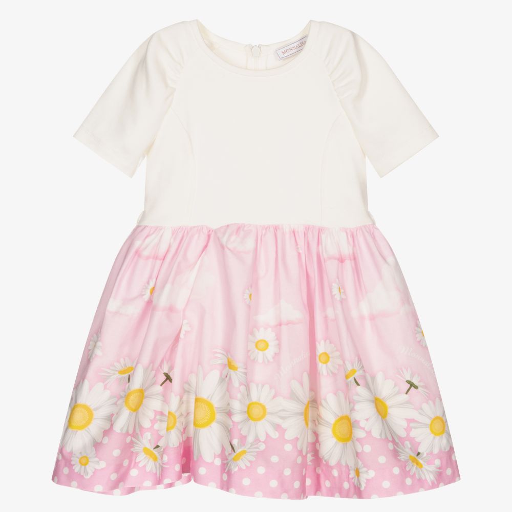Monnalisa-Pink & Ivory Daisies Dress | Childrensalon Outlet